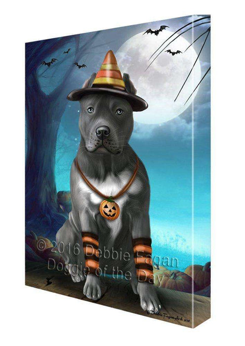 Happy Halloween Trick or Treat Pit Bull Dog Candy Corn Canvas Wall Art