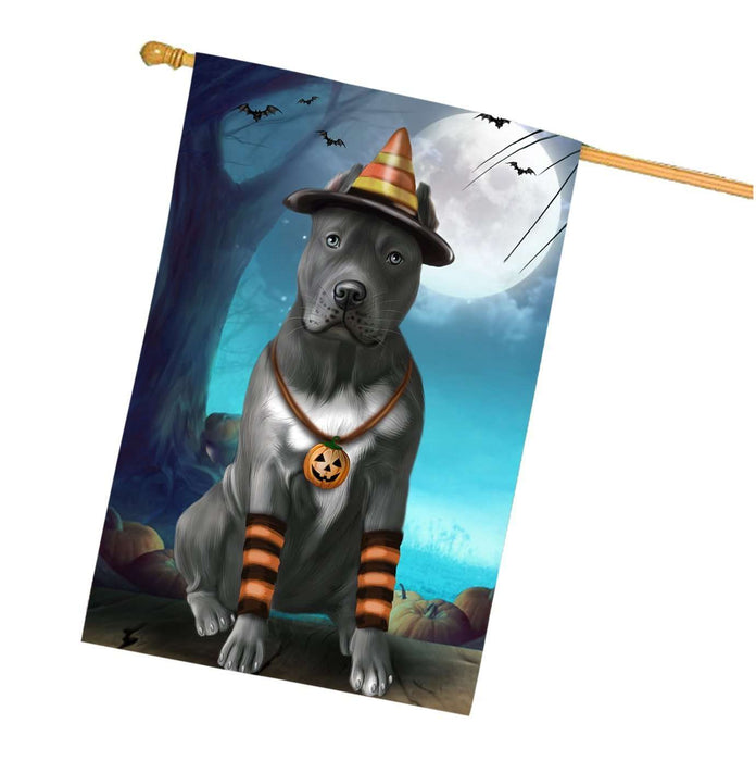 Happy Halloween Trick or Treat Pit Bull Dog Candy Corn House Flag