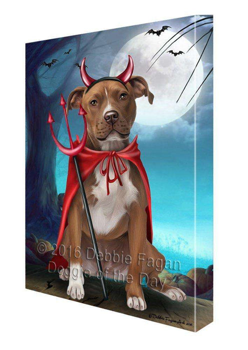 Happy Halloween Trick or Treat Pit Bull Dog Devil Canvas Wall Art