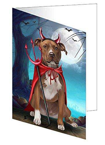 Happy Halloween Trick or Treat Pit Bull Dog Devil Handmade Artwork Assorted Pets Greeting Cards and Note Cards with Envelopes for All Occasions and Holiday Seasons D213
