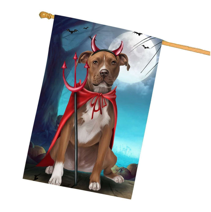 Happy Halloween Trick or Treat Pit Bull Dog Devil House Flag