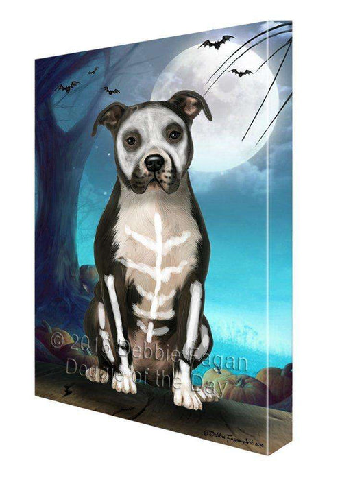 Happy Halloween Trick or Treat Pit Bull Dog Skeleton Canvas Wall Art