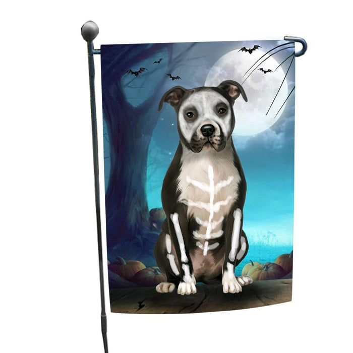 Happy Halloween Trick or Treat Pit Bull Dog Skeleton Garden Flag