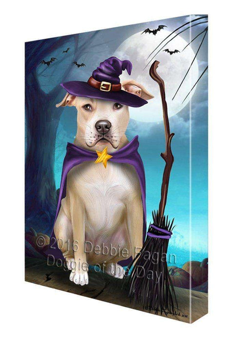 Happy Halloween Trick or Treat Pit Bull Dog Witch Canvas Wall Art