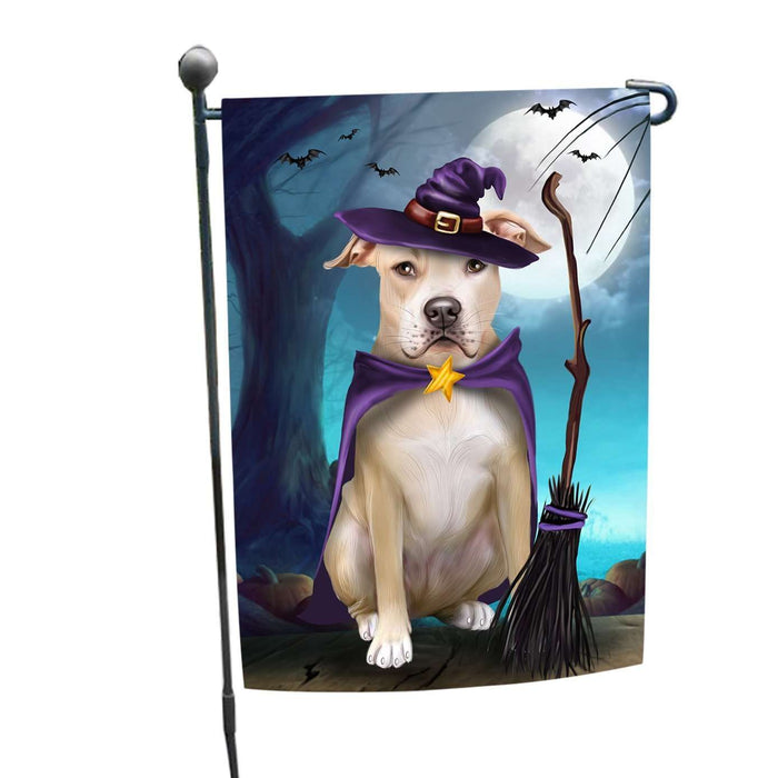 Happy Halloween Trick or Treat Pit Bull Dog Witch Garden Flag