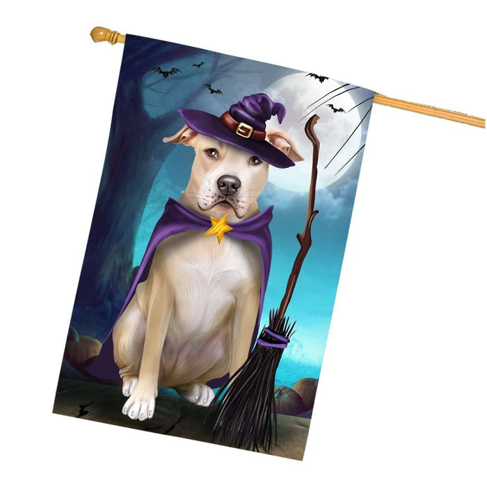 Happy Halloween Trick or Treat Pit Bull Dog Witch House Flag