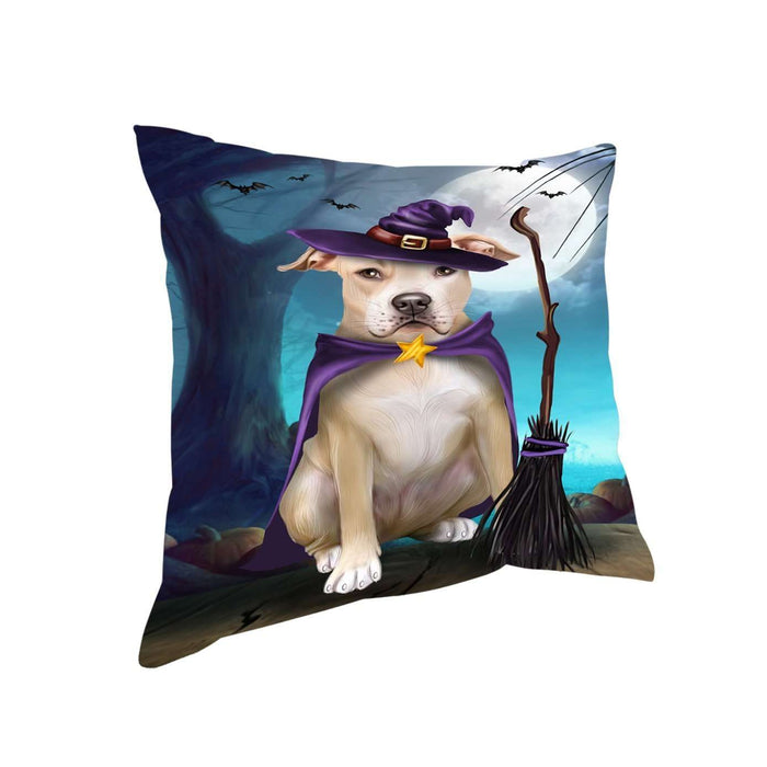 Happy Halloween Trick or Treat Pit Bull Dog Witch Throw Pillow