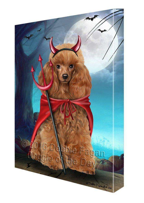 Happy Halloween Trick or Treat Poodle Dog Devil Canvas Wall Art