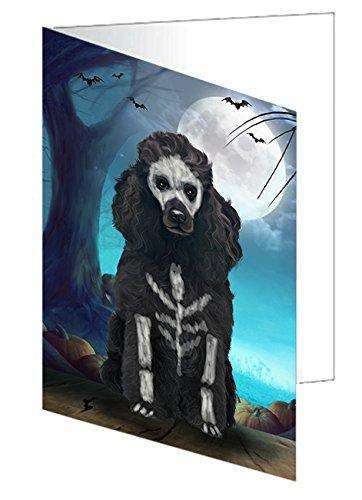 Happy Halloween Trick or Treat Poodle Dog Skeleton Handmade Artwork Assorted Pets Greeting Cards and Note Cards with Envelopes for All Occasions and Holiday Seasons
