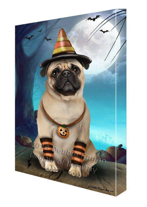 Happy Halloween Trick or Treat Pug Dog Candy Corn Canvas Wall Art
