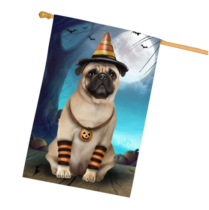 Happy Halloween Trick or Treat Pug Dog Candy Corn House Flag