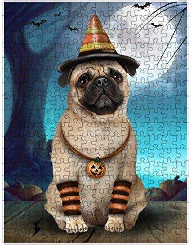 Happy Halloween Trick or Treat Pug Dog Candy Corn Puzzle with Photo Tin (300 pc.)
