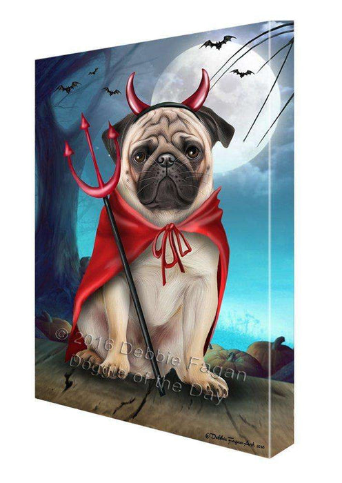 Happy Halloween Trick or Treat Pug Dog Devil Canvas Wall Art