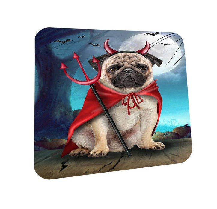 Happy Halloween Trick or Treat Pug Dog Devil Coasters Set of 4