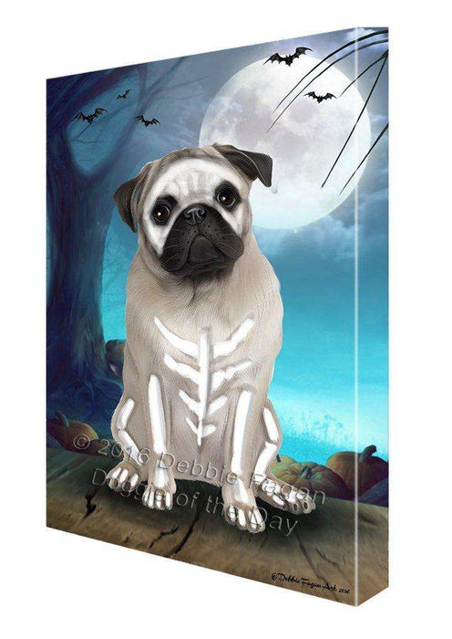Happy Halloween Trick or Treat Pug Dog Skeleton Canvas Wall Art