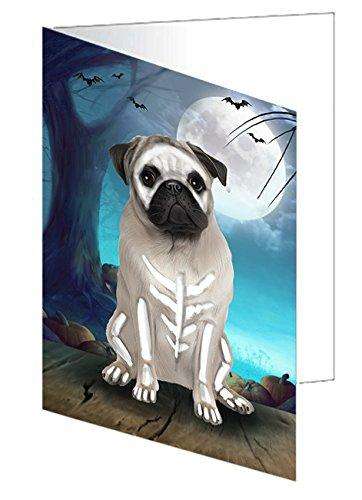 Happy Halloween Trick or Treat Pug Dog Skeleton Handmade Artwork Assorted Pets Greeting Cards and Note Cards with Envelopes for All Occasions and Holiday Seasons