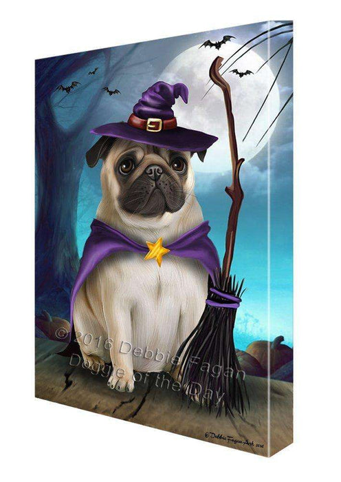 Happy Halloween Trick or Treat Pug Dog Witch Canvas Wall Art