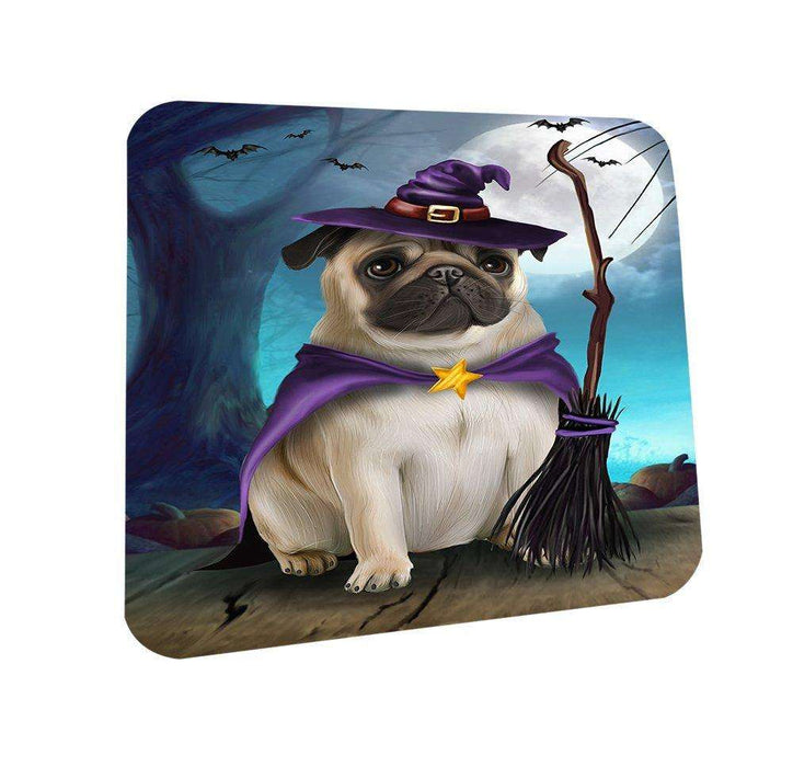 Happy Halloween Trick or Treat Pug Dog Witch Coasters Set of 4
