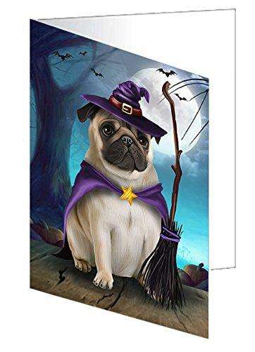 Happy Halloween Trick or Treat Pug Dog Witch Handmade Artwork Assorted Pets Greeting Cards and Note Cards with Envelopes for All Occasions and Holiday Seasons