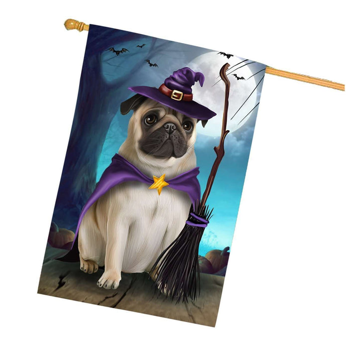 Happy Halloween Trick or Treat Pug Dog Witch House Flag