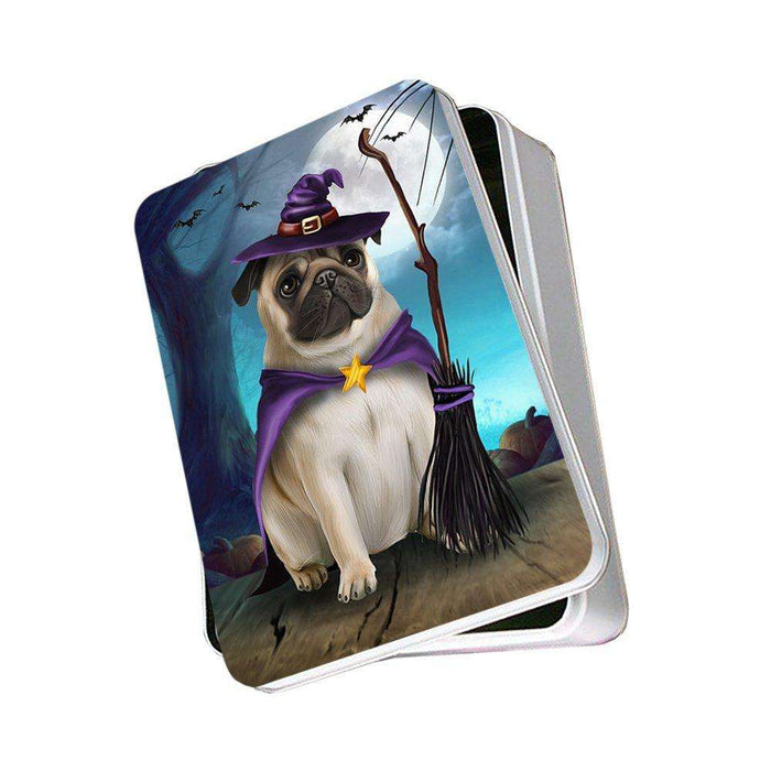 Happy Halloween Trick or Treat Pug Dog Witch Photo Storage Tin