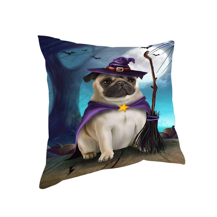 Happy Halloween Trick or Treat Pug Dog Witch Throw Pillow