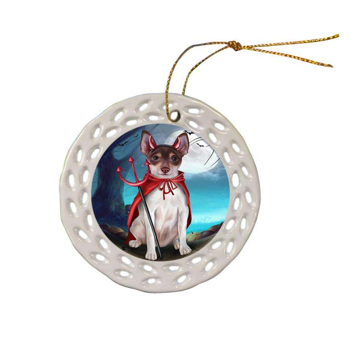 Happy Halloween Trick or Treat Rat Terrier Dog Devil Ceramic Doily Ornament DPOR52530
