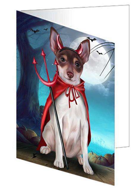 Happy Halloween Trick or Treat Rat Terrier Dog Devil Handmade Artwork Assorted Pets Greeting Cards and Note Cards with Envelopes for All Occasions and Holiday Seasons GCD61619