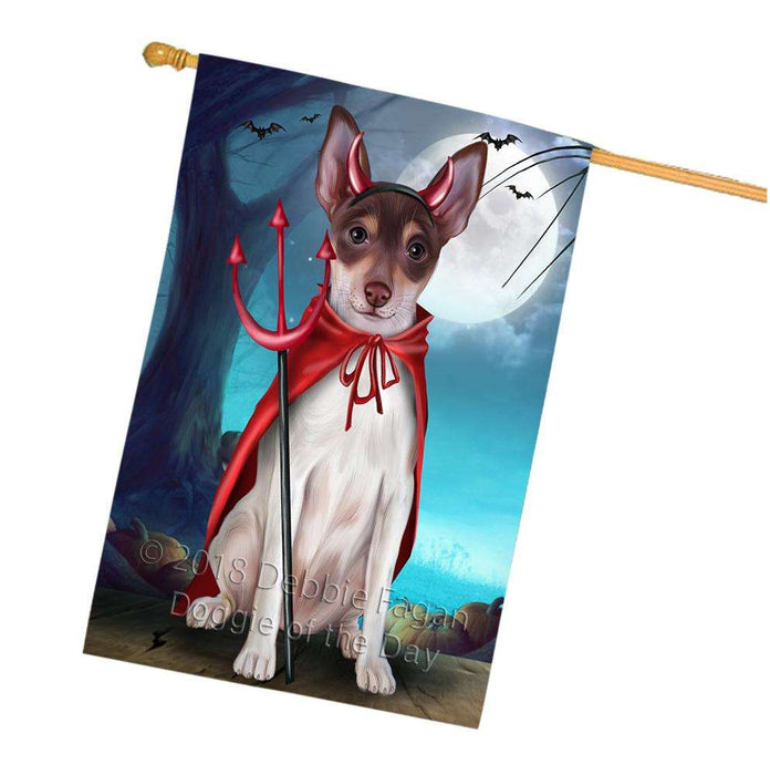 Happy Halloween Trick or Treat Rat Terrier Dog Devil House Flag FLG52611