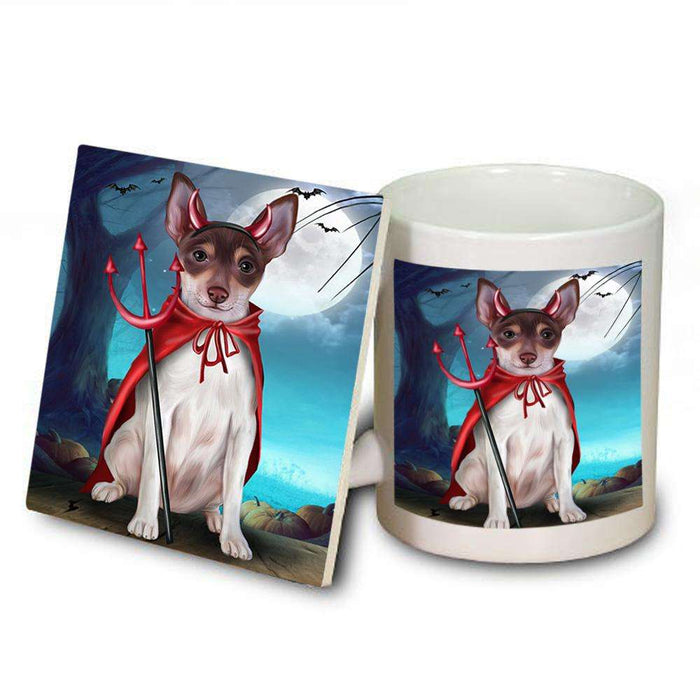Happy Halloween Trick or Treat Rat Terrier Dog Devil Mug and Coaster Set MUC52522