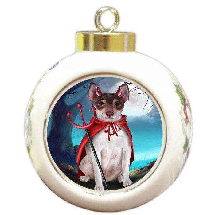 Happy Halloween Trick or Treat Rat Terrier Dog Devil Round Ball Christmas Ornament RBPOR52530