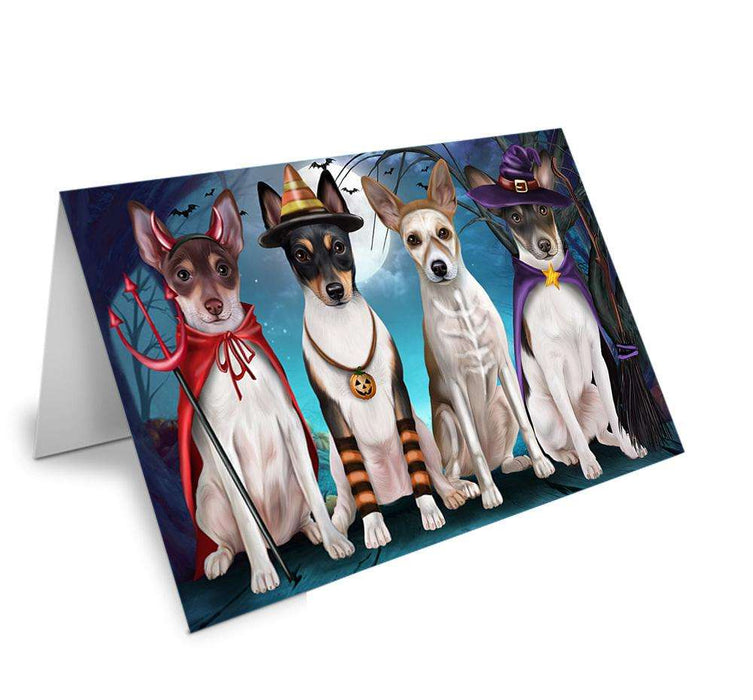 Happy Halloween Trick or Treat Rat Terrier Dog Handmade Artwork Assorted Pets Greeting Cards and Note Cards with Envelopes for All Occasions and Holiday Seasons GCD61790