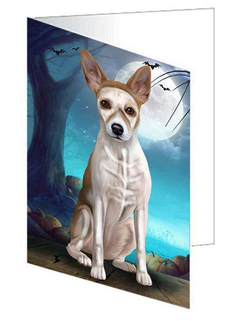 Happy Halloween Trick or Treat Rat Terrier Dog Skeleton Handmade Artwork Assorted Pets Greeting Cards and Note Cards with Envelopes for All Occasions and Holiday Seasons GCD61676
