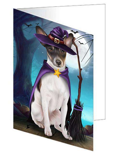 Happy Halloween Trick or Treat Rat Terrier Dog Witch Handmade Artwork Assorted Pets Greeting Cards and Note Cards with Envelopes for All Occasions and Holiday Seasons GCD61733