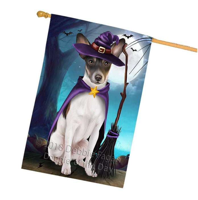 Happy Halloween Trick or Treat Rat Terrier Dog Witch House Flag FLG52649