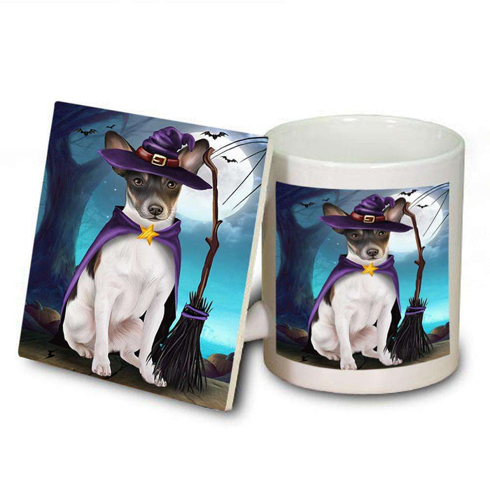 Happy Halloween Trick or Treat Rat Terrier Dog Witch Mug and Coaster Set MUC52560