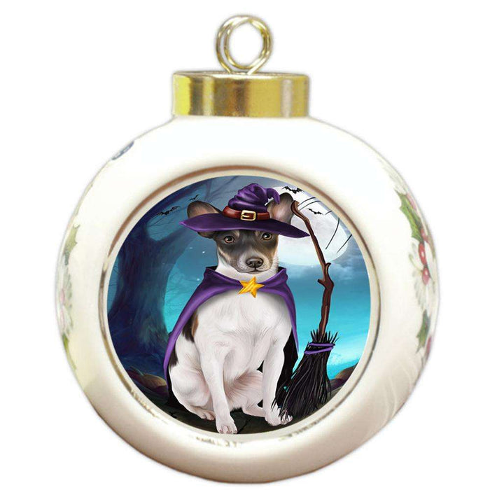 Happy Halloween Trick or Treat Rat Terrier Dog Witch Round Ball Christmas Ornament RBPOR52568