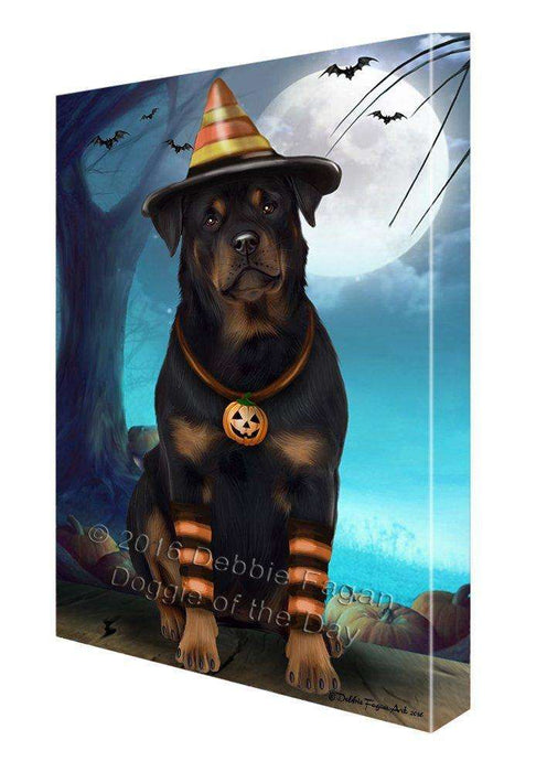 Happy Halloween Trick or Treat Rottweiler Dog Candy Corn Canvas Wall Art