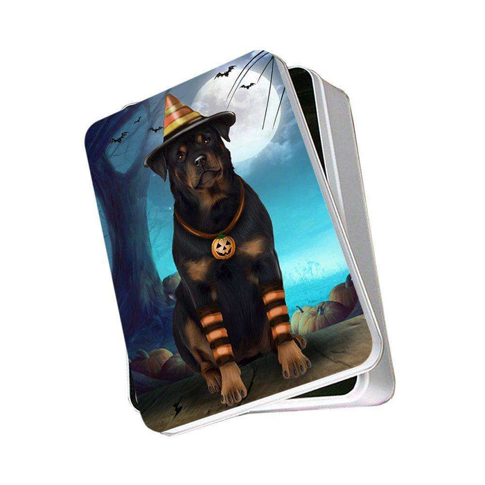 Happy Halloween Trick or Treat Rottweiler Dog Candy Corn Photo Storage Tin