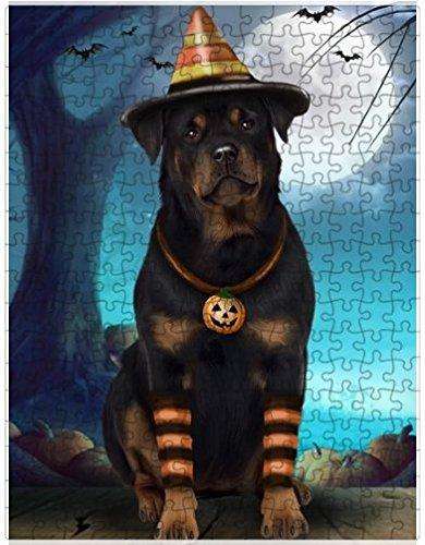 Happy Halloween Trick or Treat Rottweiler Dog Candy Corn Puzzle with Photo Tin