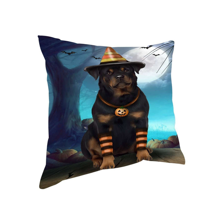 Happy Halloween Trick or Treat Rottweiler Dog Candy Corn Throw Pillow