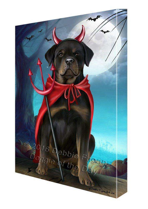 Happy Halloween Trick or Treat Rottweiler Dog Devil Canvas Wall Art