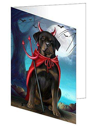 Happy Halloween Trick or Treat Rottweiler Dog Devil Handmade Artwork Assorted Pets Greeting Cards and Note Cards with Envelopes for All Occasions and Holiday Seasons