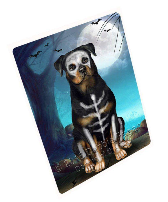Happy Halloween Trick or Treat Rottweiler Dog Skeleton Art Portrait Print Woven Throw Sherpa Plush Fleece Blanket
