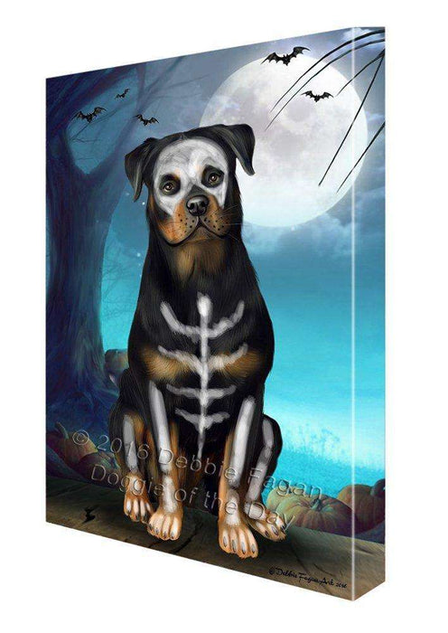Happy Halloween Trick or Treat Rottweiler Dog Skeleton Canvas Wall Art