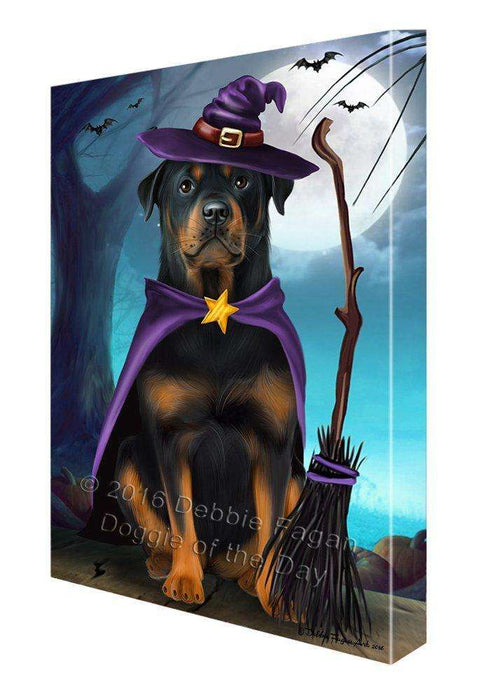 Happy Halloween Trick or Treat Rottweiler Dog Witch Canvas Wall Art