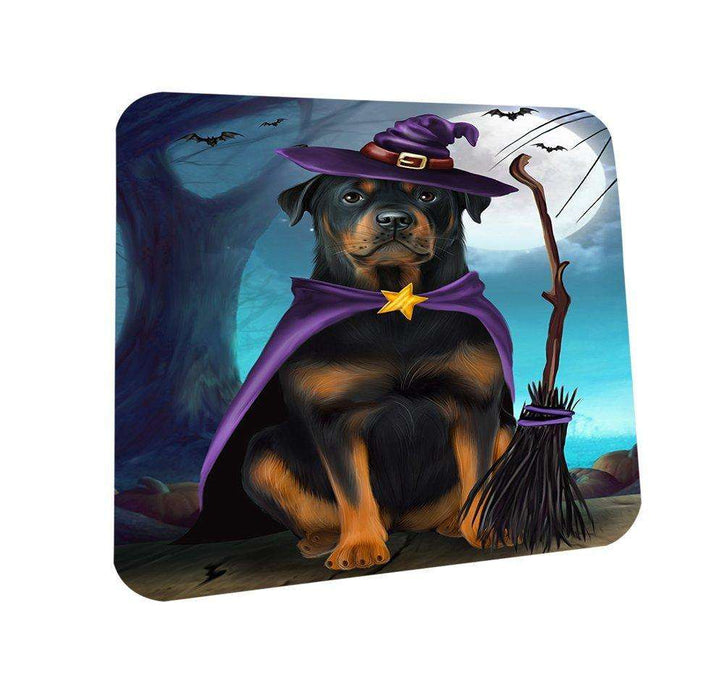 Happy Halloween Trick or Treat Rottweiler Dog Witch Coasters Set of 4