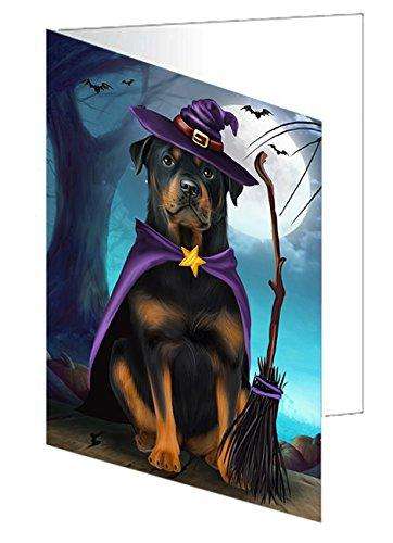 Happy Halloween Trick or Treat Rottweiler Dog Witch Handmade Artwork Assorted Pets Greeting Cards and Note Cards with Envelopes for All Occasions and Holiday Seasons