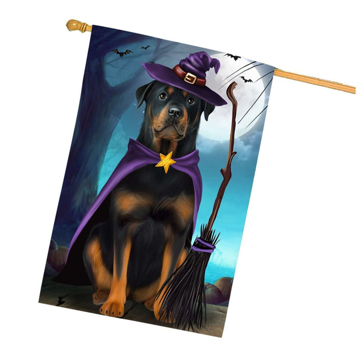 Happy Halloween Trick or Treat Rottweiler Dog Witch House Flag