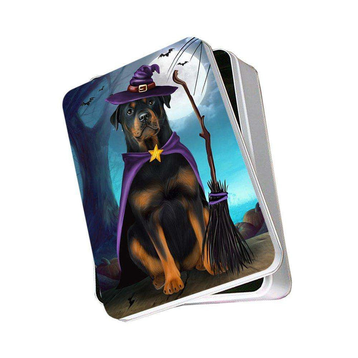 Happy Halloween Trick or Treat Rottweiler Dog Witch Photo Storage Tin